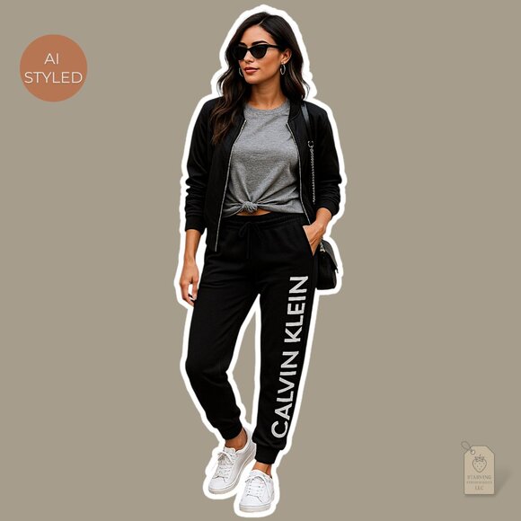 Calvin Klein Black Logo Joggers | Drawstring Cuffed Sweatpants Small - Picture 1 of 6